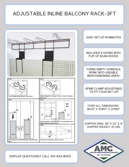 Adjustable Inline Balcony Rack – 3 Ft With 5 Hooks - Image 3