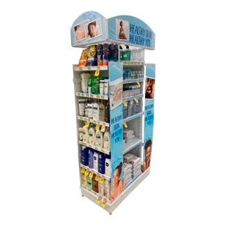 Two Sided Rack with Graphic Side Panels 5 center shelves and 10 side shelves 4 ft