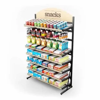 Snack Rack Black with 5 shelves, 2 peg bars with 14 hooks