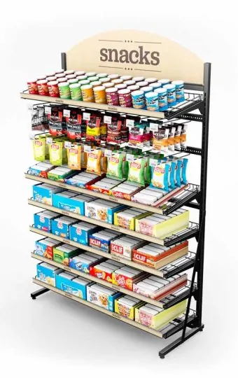 Snack Rack Black with 5 shelves, 2 peg bars with 14 hooks